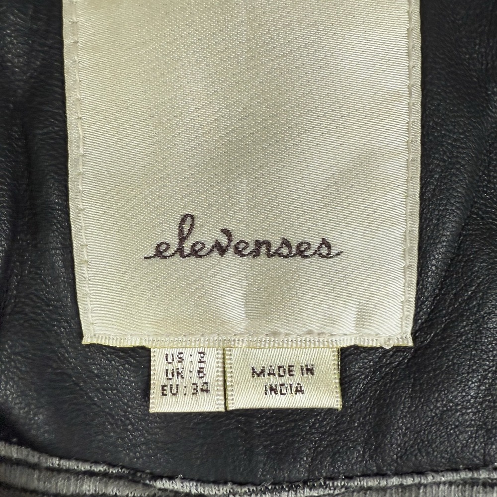 Elevenses Leather Moto Jacket Women 2 Blck Mixed Media Asymmetric Zip Minimalist - Picture 4 of 11